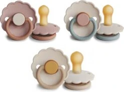 FRIGG Fopspeen Natuurrubber - Set Van 3 - Cotton Candy, Biscuit, Chamomile - Maat 2 - Leeftijd 6 Tot 18 Maanden