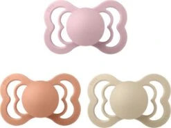 BIBS Supreme Fopspeen | Bundel Set 3 Stuks | T1 | Maat 1 | 0-6 Maanden | Silicone | Vanilla, Peach, Pink Plum