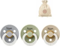 BIBS Fopspenen Met Naam | T2 | Glow In The Dark: Vanilla, Sage En Cloud | 6-18 Maanden | Spenen | Speen | Fopspeen | BolleToet Speenzakje