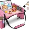 Premium Reistafel Voor Kinderen - Inclusief Tablethouder + Gratis Draagtas En Potloden - Auto Organizer - Playtray - Opvouwbaar - Speeltafel Auto - Tekentafel Auto - Roze