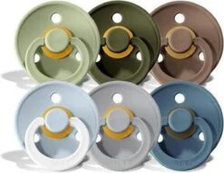 Merkloos Fopspenen Forest Mix | Set Van 6 Stuks | Glow Baby Blue | 2x Groen | Blauw | Bruin | Grijs| VOORDEELSET | Speen | Pacifier | Fopspeen | Baby | Maat 2 - Leeftijd 6-18 Maanden|