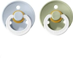 BIBS Set Van 2 Glow In The Dark Spenen / BABY BLUE + SAGE | T1 / Maat 1 - 0-6 Maanden | Groen - Blauw | Newborn Fopspeen