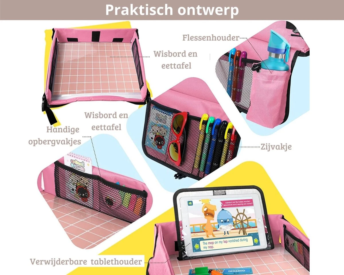 Premium Reistafel Voor Kinderen - Inclusief Tablethouder + Gratis Draagtas En Potloden - Auto Organizer - Playtray - Opvouwbaar - Speeltafel Auto - Tekentafel Auto - Roze 4 Premium Reistafel Voor Kinderen - Inclusief Tablethouder + Gratis Draagtas En Potloden - Auto Organizer - Playtray - Opvouwbaar - Speeltafel Auto - Tekentafel Auto - Roze - Afbeelding 4