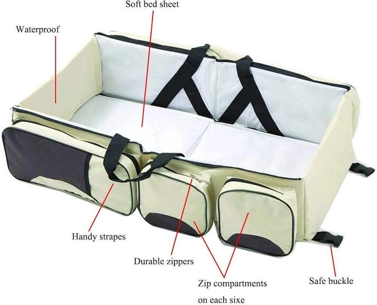Merkloos Decopatent® Baby Bed - Luiertas - Reisbedje Voor Baby’s En Kleuters - Opvouwbare Reiswieg - Reisbed Met Matras - Reistas - Creme 2 Merkloos Decopatent® Baby Bed - Luiertas - Reisbedje Voor Baby’s En Kleuters - Opvouwbare Reiswieg - Reisbed Met Matras - Reistas - Creme - Afbeelding 2