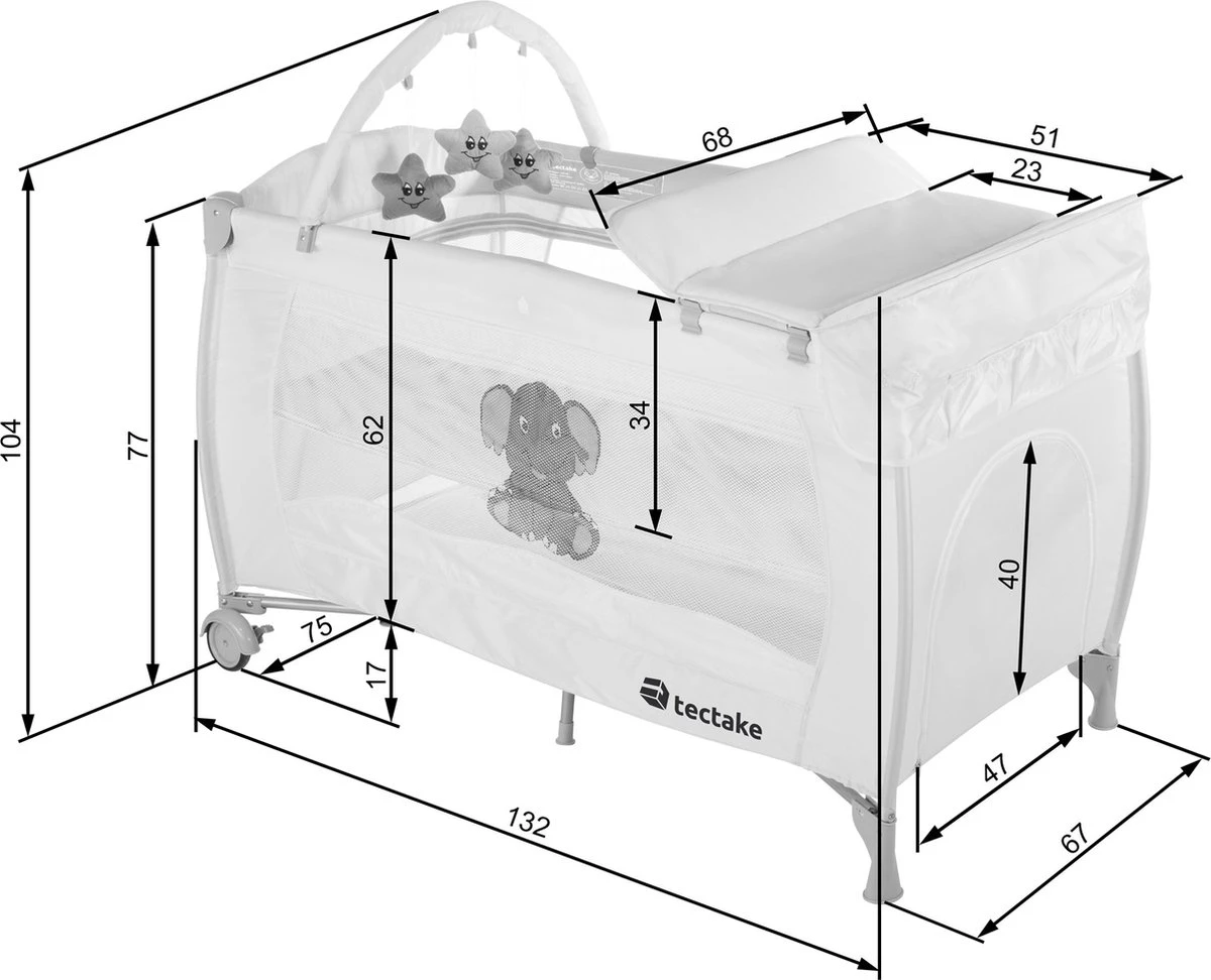 Tectake - Reisbedje Babybed Campingbed Dodo - 132x75x104cm Incl. Aankleedkussen En Draagtas - Bruin - 402203 6 Tectake - Reisbedje Babybed Campingbed Dodo - 132x75x104cm Incl. Aankleedkussen En Draagtas - Bruin - 402203 - Afbeelding 6