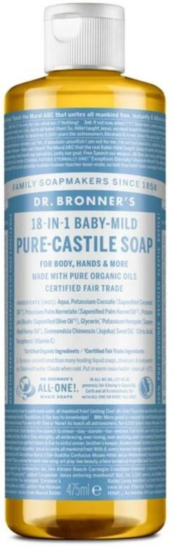 Dr. Bronner's Gel Baby Mild 18-in-1 Pure-Castile Soap -Aanbiedingen BIBS Winkel 383x1200 1