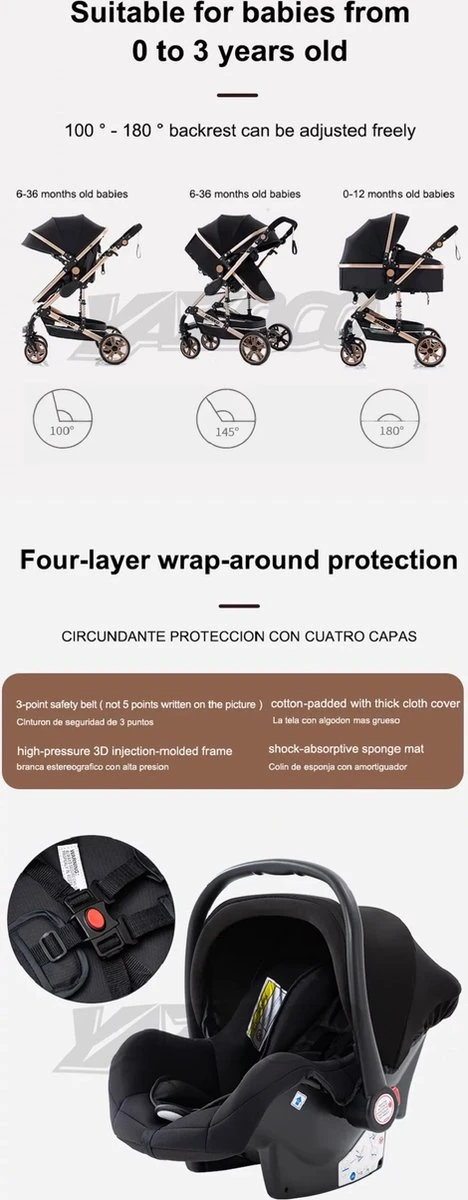 Merkloos Luxe Multi-functionele 3 In 1 Wandelwagen - Babywagen - Kwalitatieve Buggy - Opklapbare Kinderwagen - Licht En Flexibel 5 Merkloos Luxe Multi-functionele 3 In 1 Wandelwagen - Babywagen - Kwalitatieve Buggy - Opklapbare Kinderwagen - Licht En Flexibel - Afbeelding 5