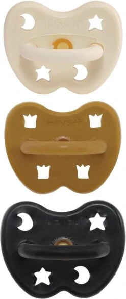 HEVEA Dental Speen Trio 3 Stuks | Orthodontisch 3-36 Mnd | Milky White - Tumeric - Outerspace Black