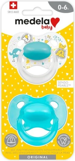 Medela Baby Fopspeen Original Hoge Acceptatie Orthdontisch Ergonomische Vorm - Turquoise Blauw - 0-6 Maanden - 2 Stuks -Aanbiedingen BIBS Winkel 559x1200 4