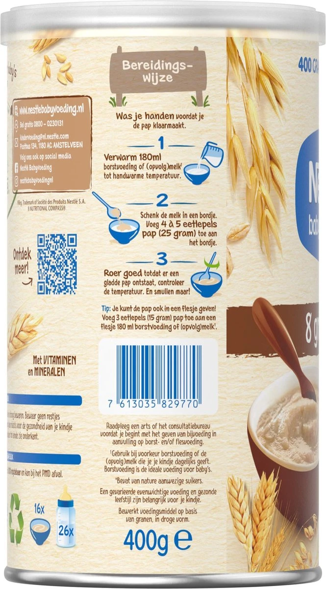 Nestlé Baby Cereals 8 Granen - Baby Pap - Vanaf 12 Maanden - 3 Stuks - Totaal 48 Porties 3 Nestlé Baby Cereals 8 Granen - Baby Pap - Vanaf 12 Maanden - 3 Stuks - Totaal 48 Porties - Afbeelding 3