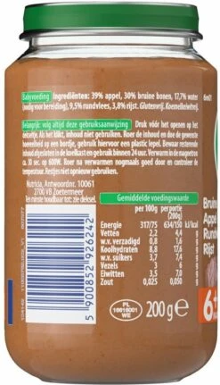 Olvarit 6m01 Bruine Bonen Appel Rundvlees Rijst 6x200g -Aanbiedingen BIBS Winkel 687x1200 3