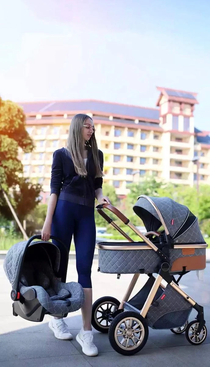 Merkloos Luxe Multi-functionele 3 In 1 Kinderwagen - Kwalitatieve Buggy - Opklapbare Wandelwagen - Khaki 4 Merkloos Luxe Multi-functionele 3 In 1 Kinderwagen - Kwalitatieve Buggy - Opklapbare Wandelwagen - Khaki - Afbeelding 4