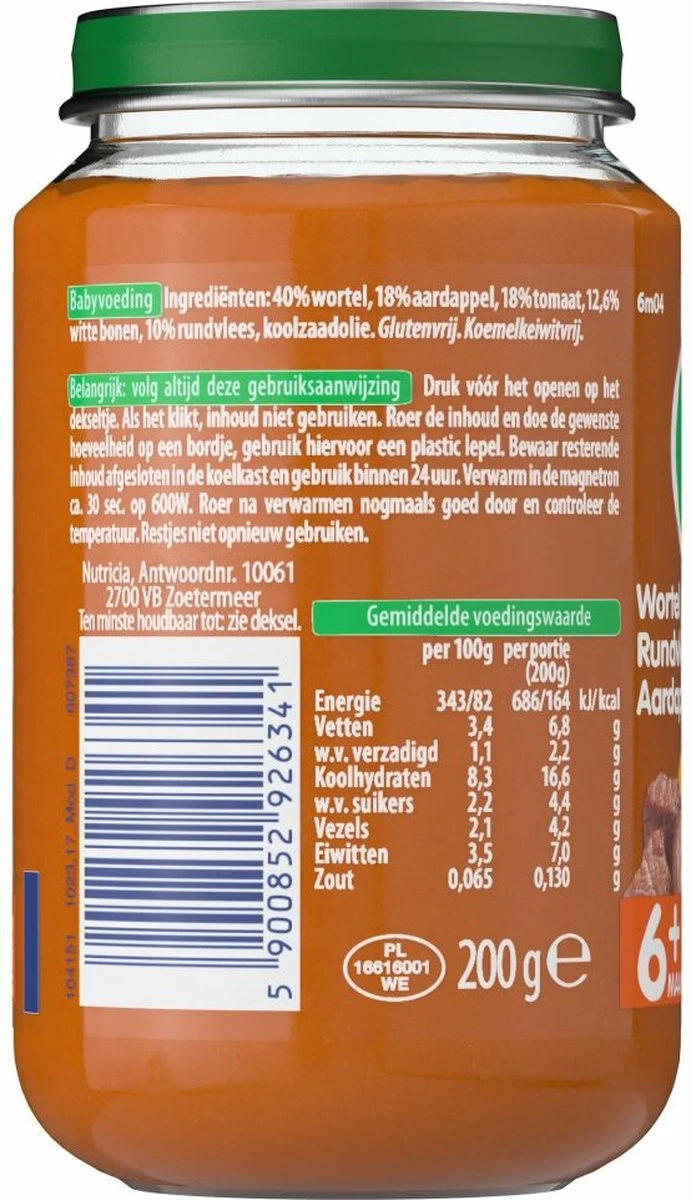Olvarit 6m04 Wortel Rundvlees Aardappel 6x200g 11 Olvarit 6m04 Wortel Rundvlees Aardappel 6x200g - Afbeelding 11