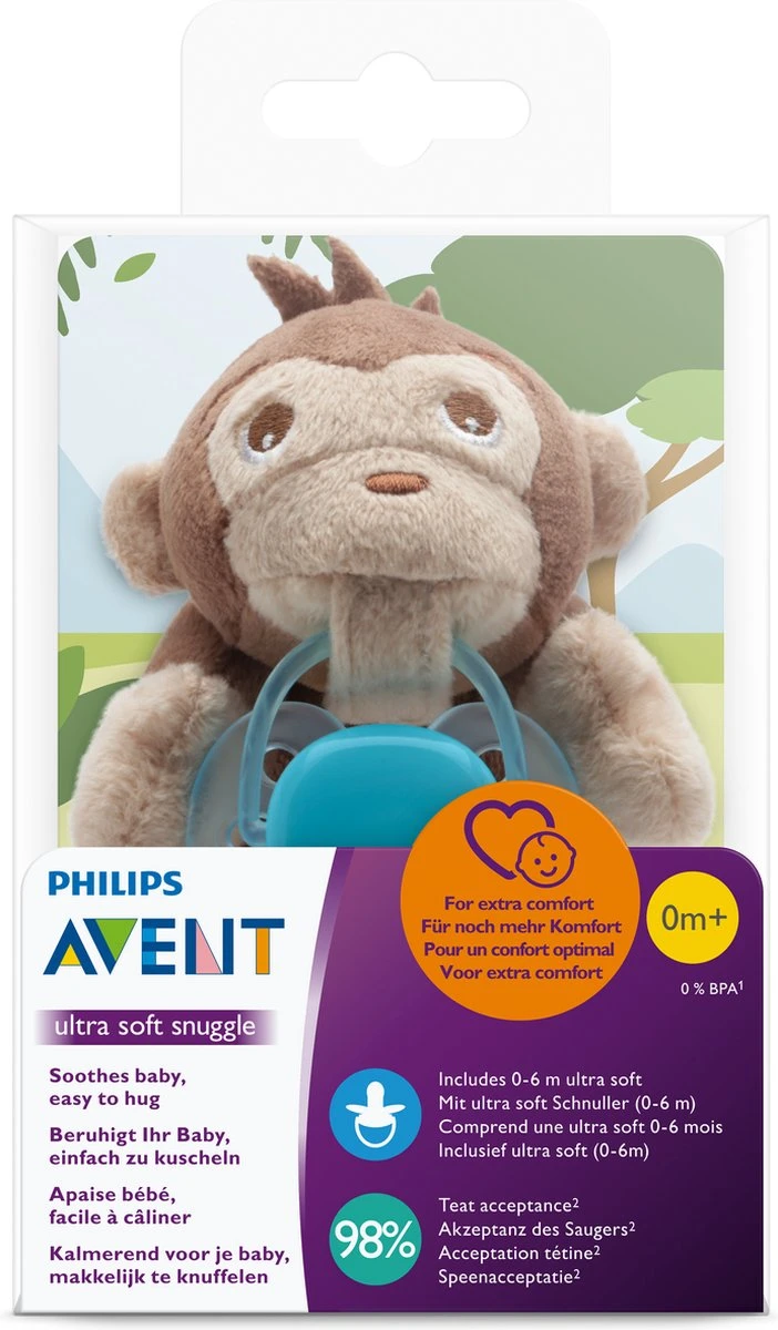 Philips Avent Snuggle Knuffelspeen - 0-6 Maanden - Aapje 9 Philips Avent Snuggle Knuffelspeen - 0-6 Maanden - Aapje - Afbeelding 9