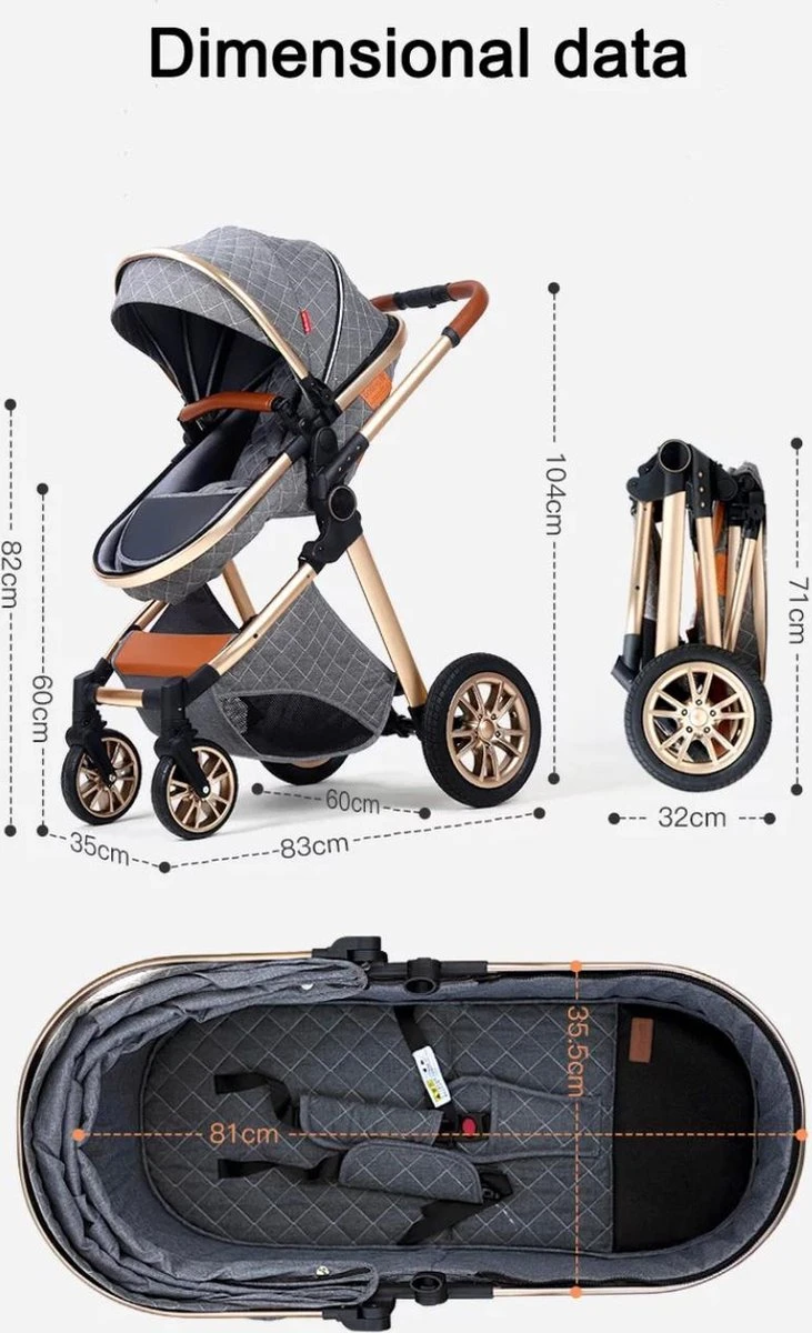 Merkloos Luxe Multi-functionele 3 In 1 Kinderwagen - Kwalitatieve Buggy - Opklapbare Wandelwagen - Khaki 6 Merkloos Luxe Multi-functionele 3 In 1 Kinderwagen - Kwalitatieve Buggy - Opklapbare Wandelwagen - Khaki - Afbeelding 6