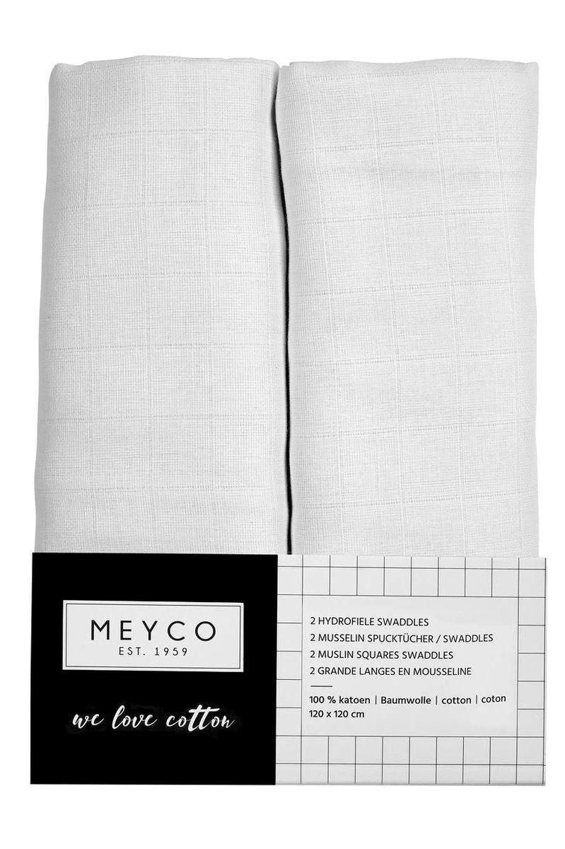 Meyco Uni Swaddle - 2-pack - Hydrofiel - White - 120x120cm 5 Meyco Uni Swaddle - 2-pack - Hydrofiel - White - 120x120cm - Afbeelding 5