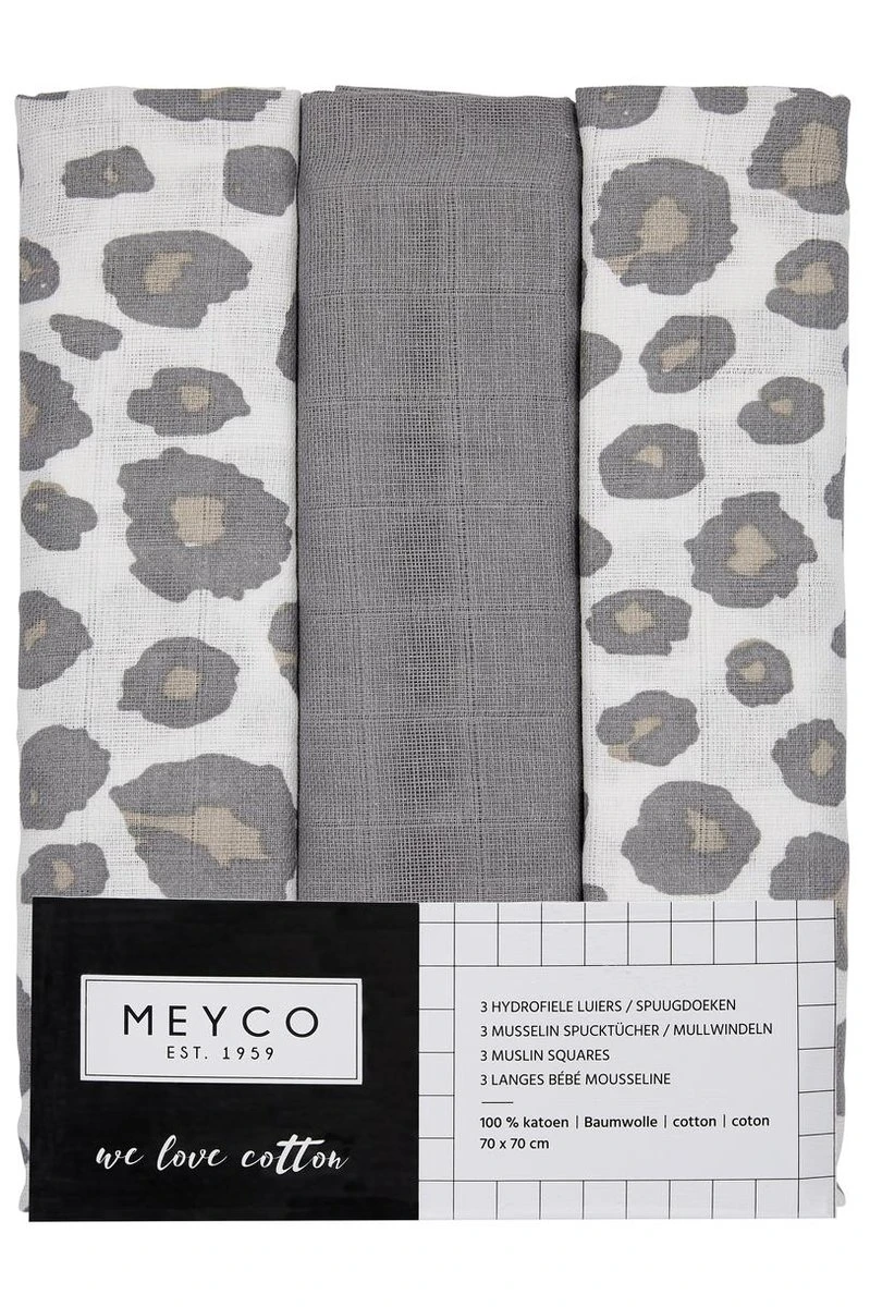 Meyco Panter Hydrofiele Doeken - 3-pack - Neutral/grey - 70x70cm 5 Meyco Panter Hydrofiele Doeken - 3-pack - Neutral/grey - 70x70cm - Afbeelding 5
