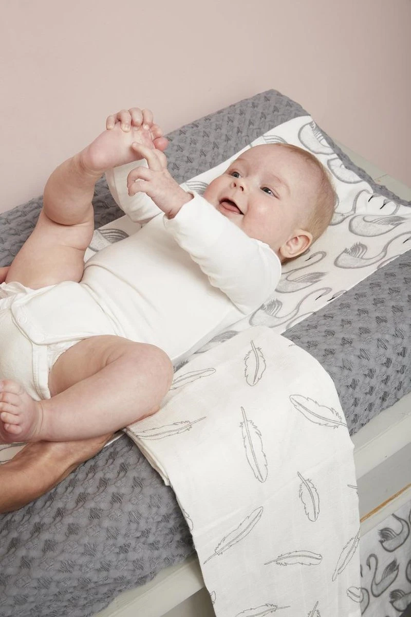 Meyco Hydrofiele Washandjes 3-pack - Feathers-Clouds-Dots - Grijs/Wit 2 Meyco Hydrofiele Washandjes 3-pack - Feathers-Clouds-Dots - Grijs/Wit - Afbeelding 2