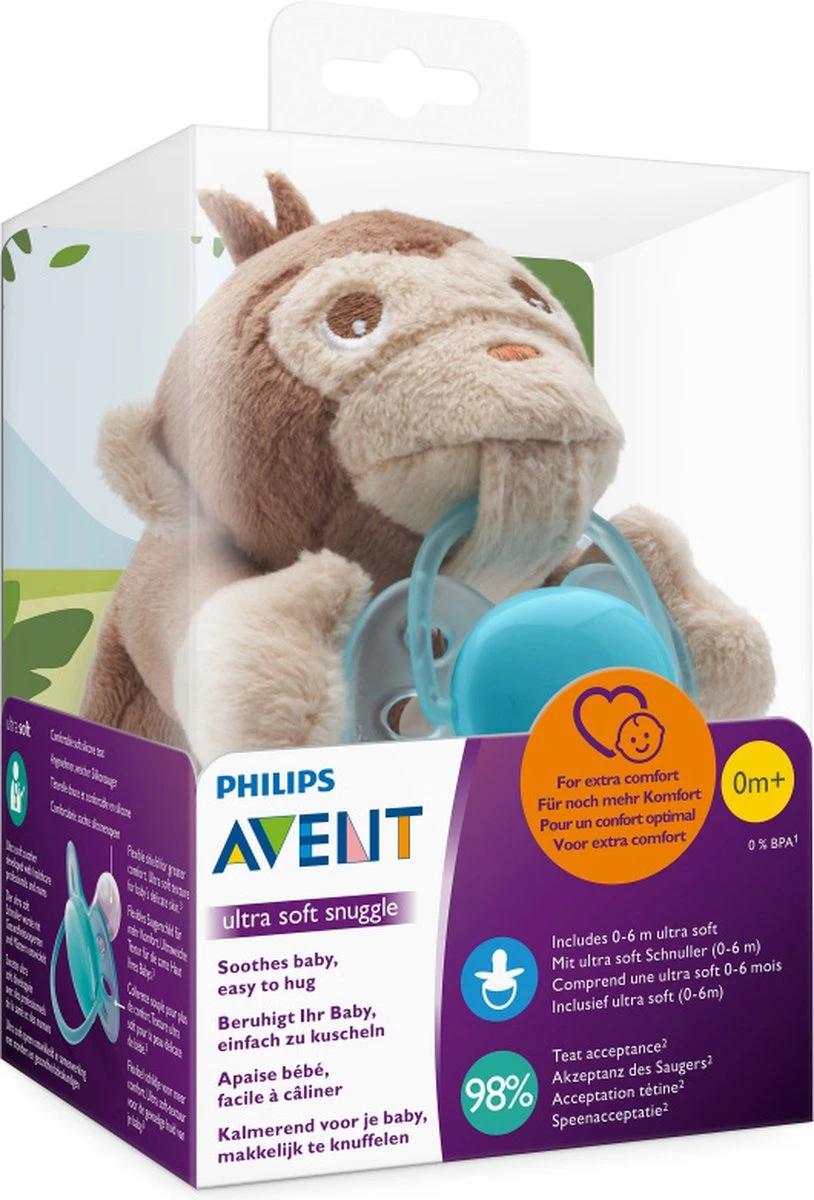 Philips Avent Snuggle Knuffelspeen - 0-6 Maanden - Aapje 12 Philips Avent Snuggle Knuffelspeen - 0-6 Maanden - Aapje - Afbeelding 12