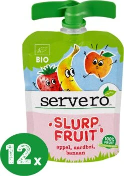 Servero Slurpfruit - Biologisch Knijpfruit - Appel Aardbei Banaan - 12 X 90 Gram