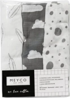 Meyco Clouds/Dots/Feathers Hydrofiele Doeken - 3-pack - Grey - 70x70cm -Aanbiedingen BIBS Winkel 870x1200 3