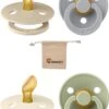 Blisters Bibs Dental Fopspenen Anatomical 0-6 Maanden| Set 4 Stuks| Ivory, Sage, Vanilla, Cloud| + Monkiezz Speenzakje| Orthodontisch| Anatomisch| Maat 1