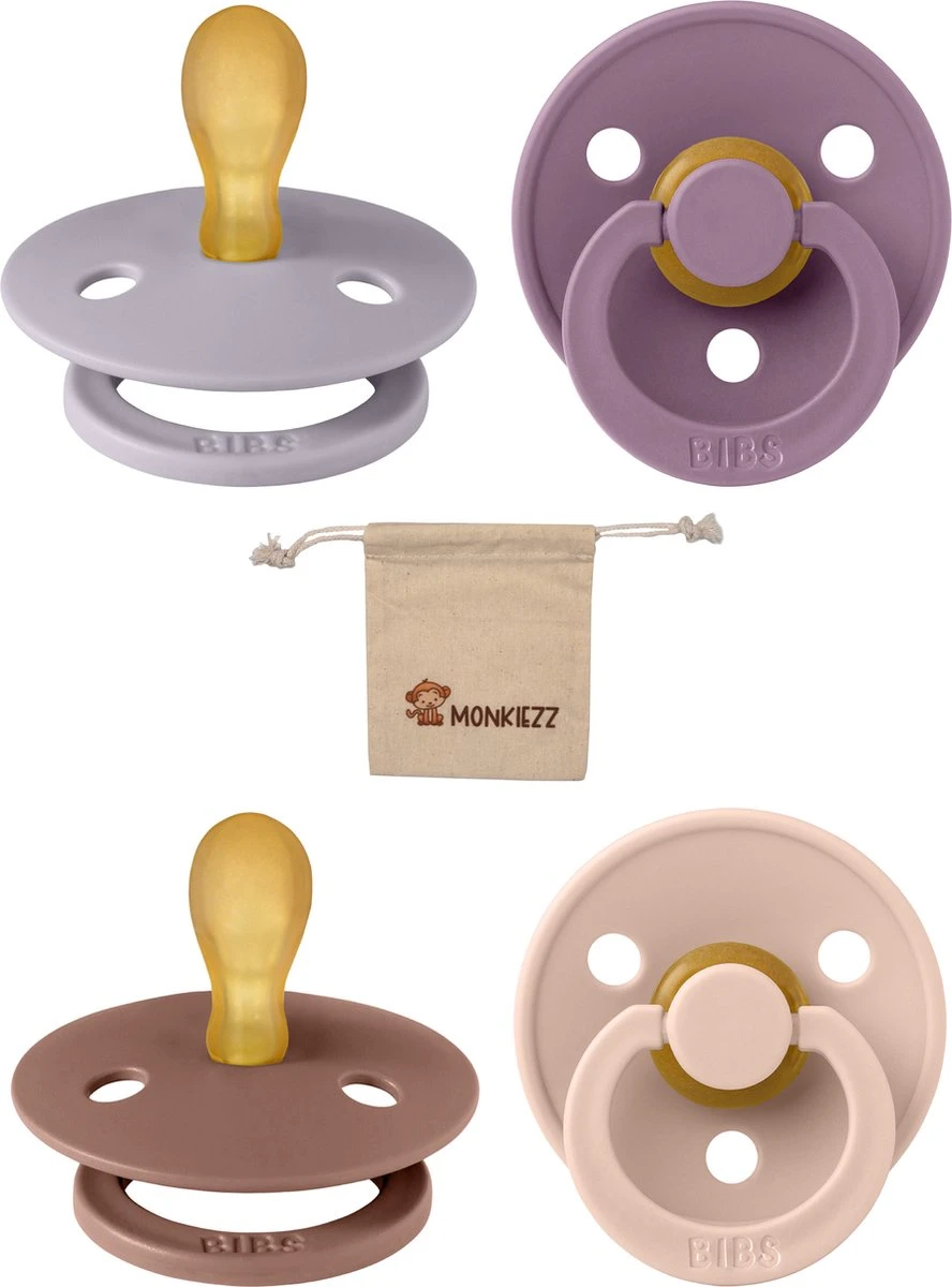 Blisters Bibs Fopspenen Symmetrical 0-6 Maanden| Set 4 Stuks| Mauve, Fossil Grey, Woodchuck, Blush| + Monkiezz Speenzakje| Symmetrisch| Maat 1 1 Blisters Bibs Fopspenen Symmetrical 0-6 Maanden| Set 4 Stuks| Mauve, Fossil Grey, Woodchuck, Blush| + Monkiezz Speenzakje| Symmetrisch| Maat 1