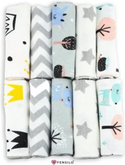 Spuugdoekjes – Monddoekjes – 10 Pack - Flanellen Doeken - Monddoekje 35x50cm – 100% Katoen – Fensilo – Spuugdoek Unisex – Wit – Dieren - Grijs - Flanellen Luiers -Aanbiedingen BIBS Winkel 909x1200 4