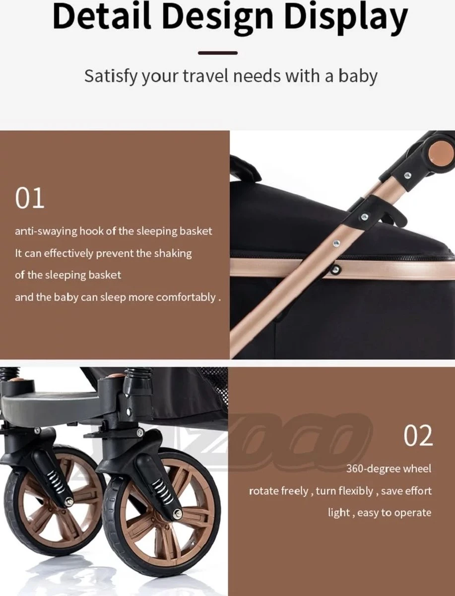 Merkloos Luxe Multi-functionele 3 In 1 Wandelwagen - Babywagen - Kwalitatieve Buggy - Opklapbare Kinderwagen - Licht En Flexibel 12 Merkloos Luxe Multi-functionele 3 In 1 Wandelwagen - Babywagen - Kwalitatieve Buggy - Opklapbare Kinderwagen - Licht En Flexibel - Afbeelding 12