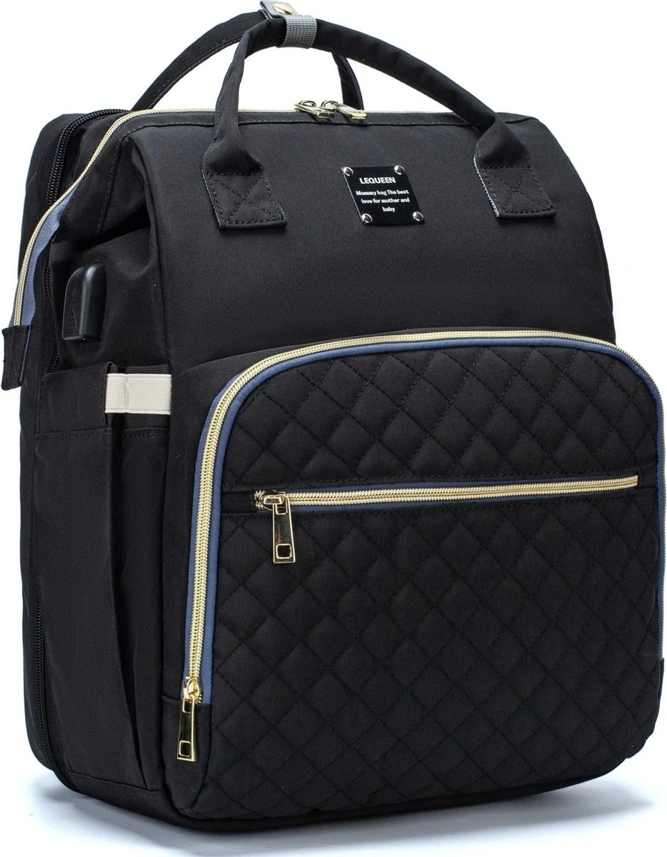 Luiertas - Multifuctioneel Luiertas 3 In 1 - Met Babybedje - Met Verschoningsmatje - Zwart - Met Usb - Met Verdikt Matras 5 Luiertas - Multifuctioneel Luiertas 3 In 1 - Met Babybedje - Met Verschoningsmatje - Zwart - Met Usb - Met Verdikt Matras - Afbeelding 5