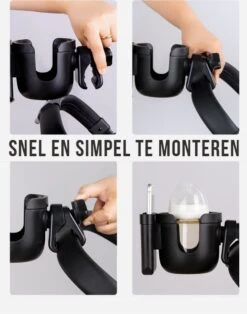 Merkloos Allernieuwste Universele Bekerhouder PLUS Telefoonhouder Voor Kinderwagen, Buggy En Fiets - Kinderwagen Accessoires - Combi 2-in-1 - ZWART -Aanbiedingen BIBS Winkel 945x1200 6