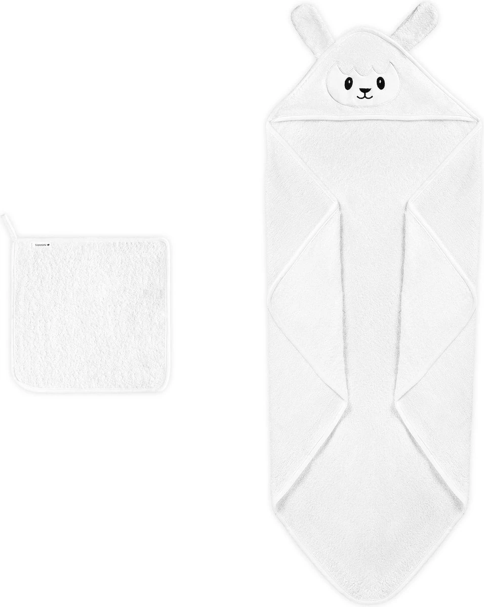 Navaris Badcape Met Capuchon Voor Baby - Set Met Badcape En Washandje - 100% Bamboe - Voor Baby's Van 0-12 Maanden - Oeko-tex Gecertificeerd - Schaap 2 Navaris Badcape Met Capuchon Voor Baby - Set Met Badcape En Washandje - 100% Bamboe - Voor Baby's Van 0-12 Maanden - Oeko-tex Gecertificeerd - Schaap - Afbeelding 2