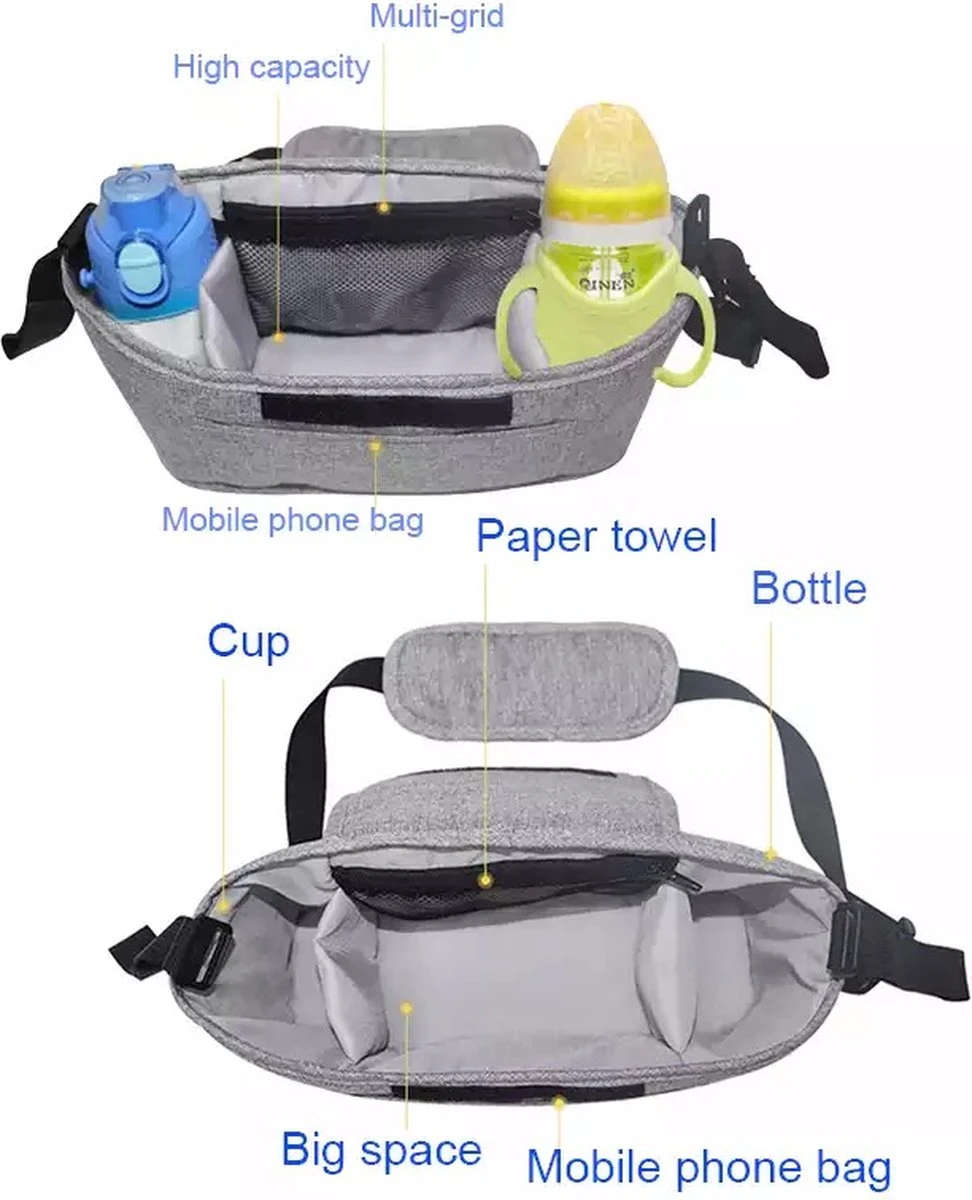 3 In 1 Kinderwagen Tas Universele Wandelwagen | Luiertas Draagtas Reistas Met Fles En Bekerhouder | - Zwart 8 3 In 1 Kinderwagen Tas Universele Wandelwagen | Luiertas Draagtas Reistas Met Fles En Bekerhouder | - Zwart - Afbeelding 8