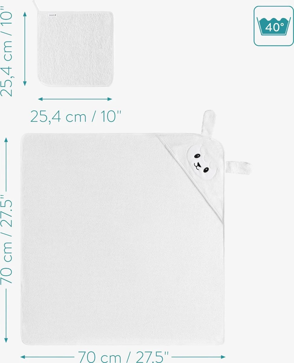 Navaris Badcape Met Capuchon Voor Baby - Set Met Badcape En Washandje - 100% Bamboe - Voor Baby's Van 0-12 Maanden - Oeko-tex Gecertificeerd - Schaap 5 Navaris Badcape Met Capuchon Voor Baby - Set Met Badcape En Washandje - 100% Bamboe - Voor Baby's Van 0-12 Maanden - Oeko-tex Gecertificeerd - Schaap - Afbeelding 5