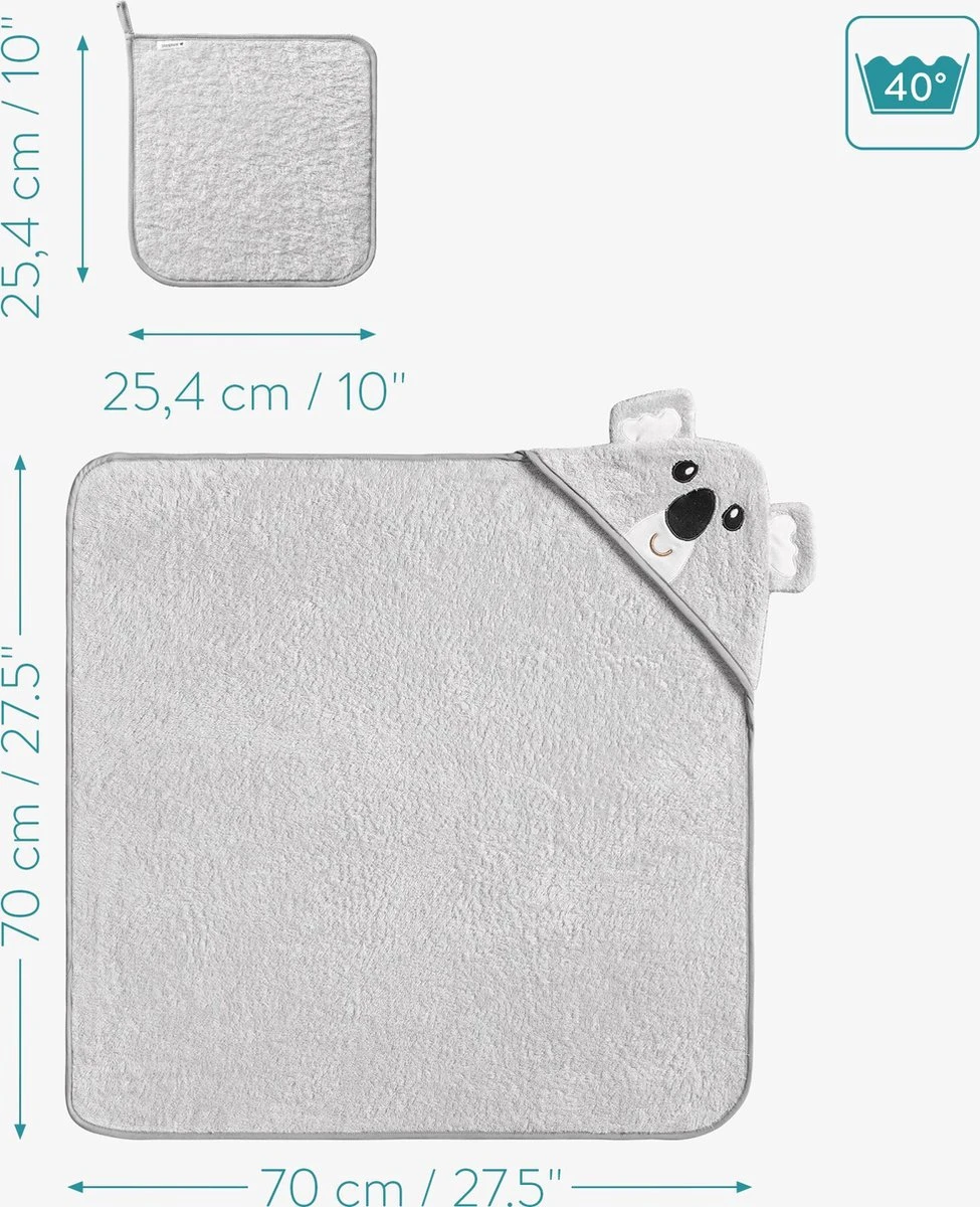 Navaris Badcape Met Capuchon Voor Baby - Set Met Badcape En Washandje - 100% Bamboe - Voor Baby's Van 0-12 Maanden - Oeko-tex Gecertificeerd - Koala 5 Navaris Badcape Met Capuchon Voor Baby - Set Met Badcape En Washandje - 100% Bamboe - Voor Baby's Van 0-12 Maanden - Oeko-tex Gecertificeerd - Koala - Afbeelding 5